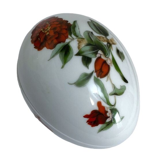 Limoges Porcelain Box Rochard France Red Poppies Egg Shape Trinket Box - Picture 3 of 15
